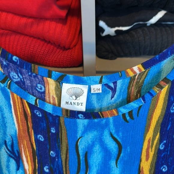 Mandy turquoise/brown print sleeveless midi dress size S/M - Picture 2 of 3